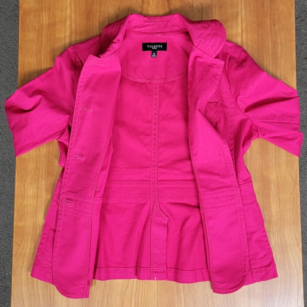 Talbots Stretch Cotton Hot Pink Gold Button Jacket - 8P - Picture 8 of 15